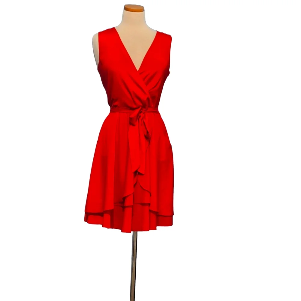 Banana Republic Satin Wrap  Tiered Ruffle Pockets Belted Zip Dress